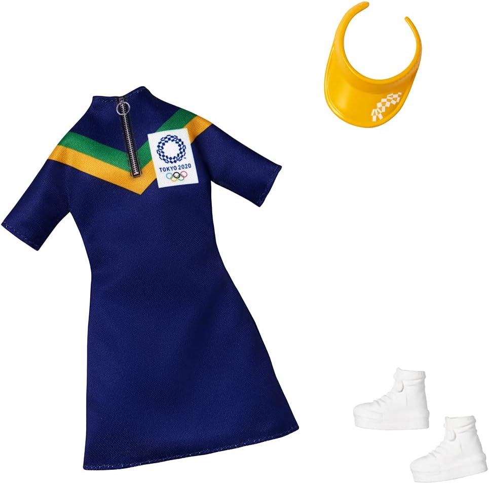 Barbie Clothes: Outfit Inspired by Olympic Games Tokyo 2020 Doll, Dress with Visor and Sneakers, Gift for 3 to 8 Year Olds
