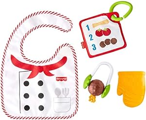 Fisher-Price Cutest Chef Gift Set, 4 cooking-themed baby toys with wearable bib and teether for babies ages 3 months and older