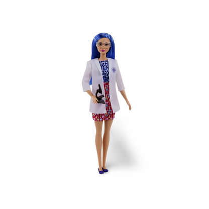 Barbie Scientist Fashion Doll with Blue Hair, Lab Coat & Flats, Microscope Accessory