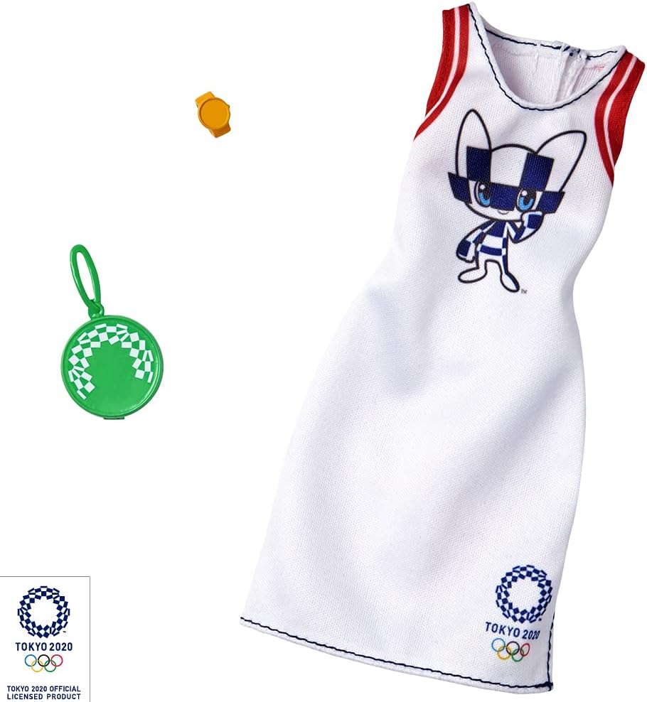 Barbie Clothes: Outfit Inspired by Olympic Games Tokyo 2020 Doll, Dress with Racquet-Shaped Purse and Watch, Gift for 3 to 8 Year Olds