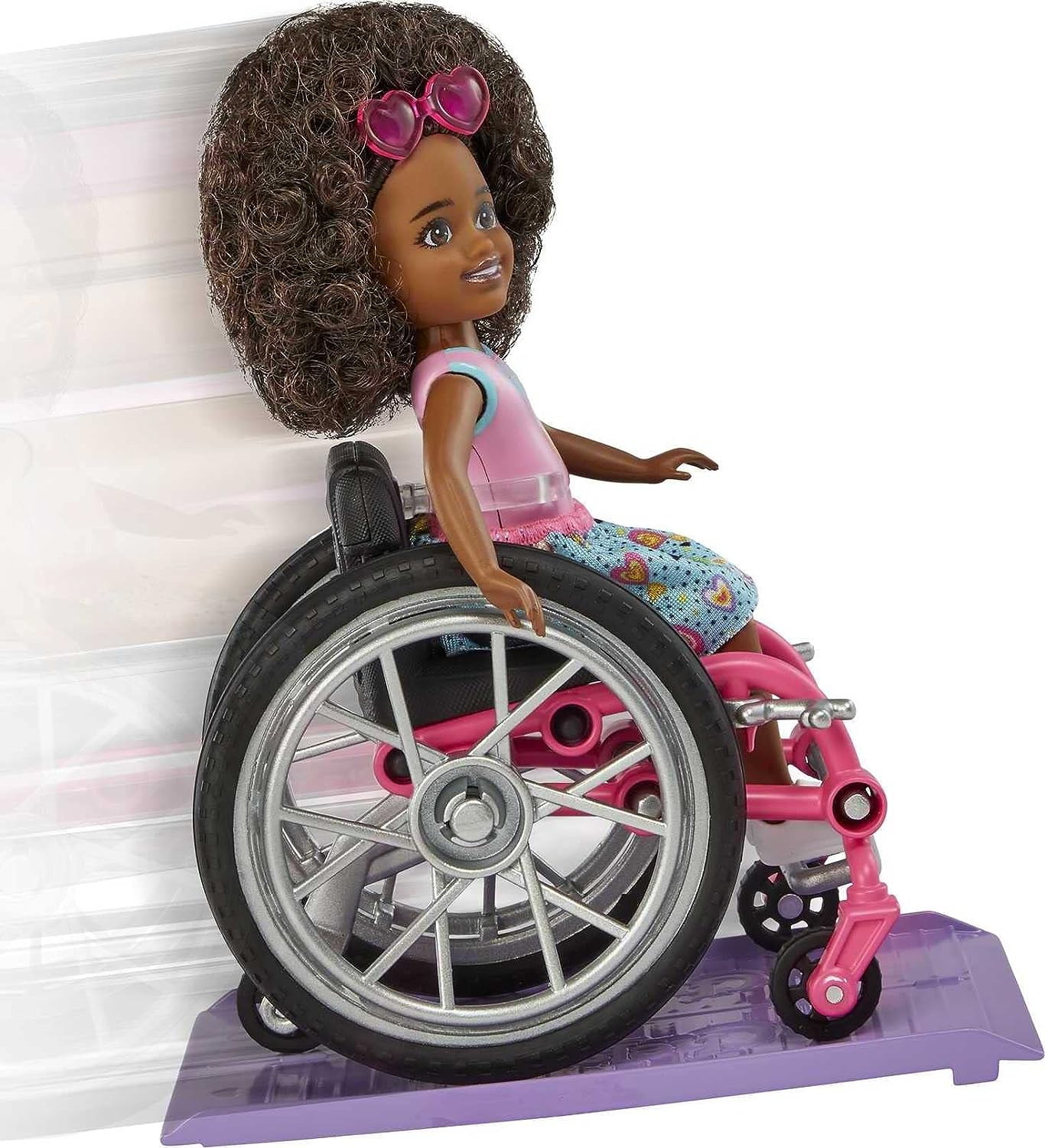 Barbie Chelsea Doll & Wheelchair with Moving Wheels, Ramp, Sticker Sheet & Accessories, Small Doll with Curly Brown Hair