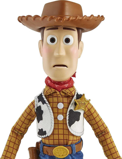 Mattel Pixar Spotlight Series Woody Figure, Disney Pixar Toy Story Collectable, 9.2-in Tall with 2 Hand Sets, 2 Expressions, Articulation & Display Box with Reversible Background