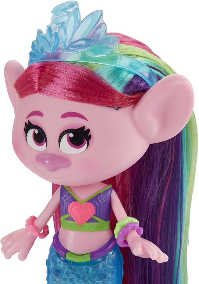 Trolls DreamWorksTopia Techno Mermaid Poppy Doll, Tail Lights Up in or Out of Water, Toy for Girls and Boys 4 Years Old and Up