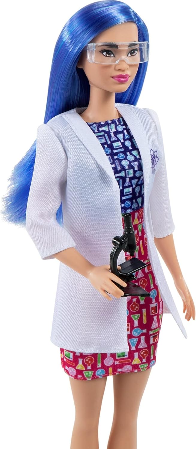 Barbie Scientist Fashion Doll with Blue Hair, Lab Coat & Flats, Microscope Accessory