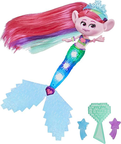 Trolls DreamWorksTopia Techno Mermaid Poppy Doll, Tail Lights Up in or Out of Water, Toy for Girls and Boys 4 Years Old and Up