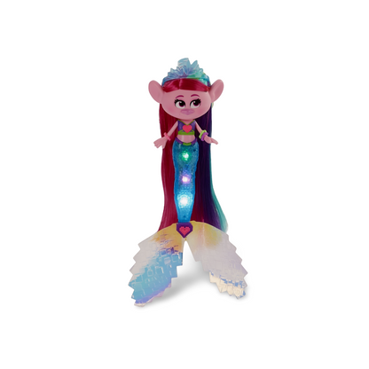 Trolls DreamWorksTopia Techno Mermaid Poppy Doll, Tail Lights Up in or Out of Water, Toy for Girls and Boys 4 Years Old and Up