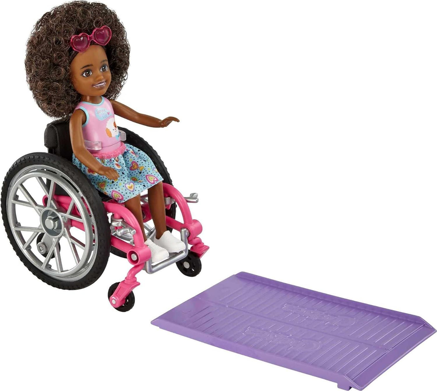 Barbie Chelsea Doll & Wheelchair with Moving Wheels, Ramp, Sticker Sheet & Accessories, Small Doll with Curly Brown Hair