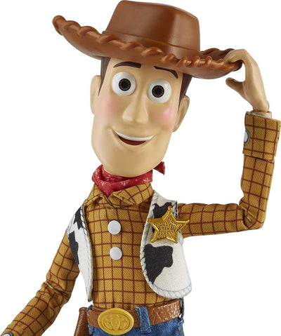 Mattel Pixar Spotlight Series Woody Figure, Disney Pixar Toy Story Collectable, 9.2-in Tall with 2 Hand Sets, 2 Expressions, Articulation & Display Box with Reversible Background