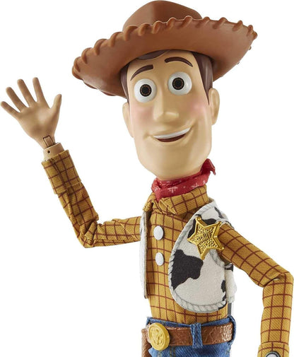 Mattel Pixar Spotlight Series Woody Figure, Disney Pixar Toy Story Collectable, 9.2-in Tall with 2 Hand Sets, 2 Expressions, Articulation & Display Box with Reversible Background