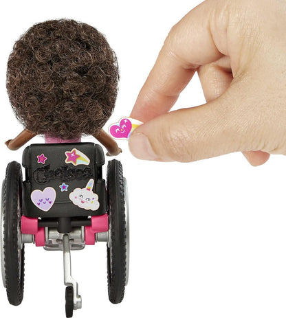 Barbie Chelsea Doll & Wheelchair with Moving Wheels, Ramp, Sticker Sheet & Accessories, Small Doll with Curly Brown Hair