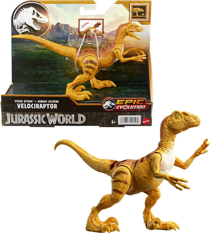 Mattel Jurassic World Strike Attack Velociraptor Dinosaur Toy with Single Strike Action, Movable Joints, Action Figure Gift with Physical & Digital Play