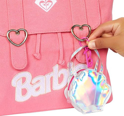 Barbie Clothes Set, Beach-Themed with Swimsuit, 5 Acessories & Zippered Doll-Sized Shell-Shaped Bag with Clip-On Ring, Iridescent