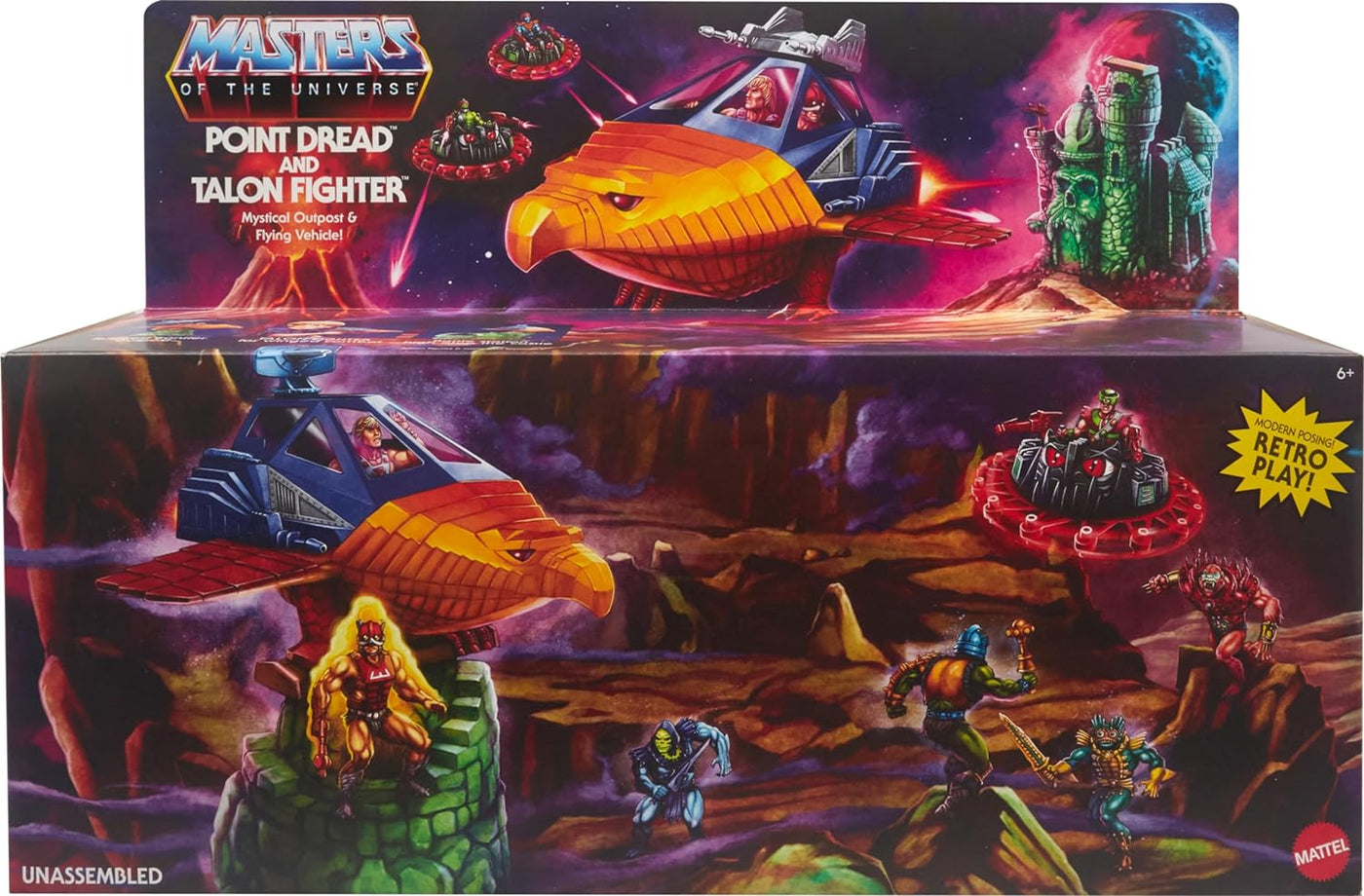 Masters of the Universe Origins Playset with Toy Plane & Accessories, Talon Fighter & Point Dread Outpost, 5.5-in scale