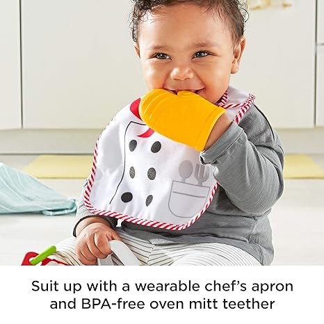 Fisher-Price Cutest Chef Gift Set, 4 cooking-themed baby toys with wearable bib and teether for babies ages 3 months and older