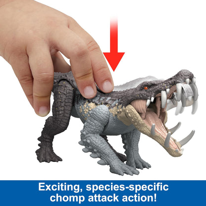 Mattel Jurassic World Strike Attack Kaprosuchus Dinosaur Toy with Single Strike Action, Movable Joints, Action Figure Gift with Physical & Digital Play