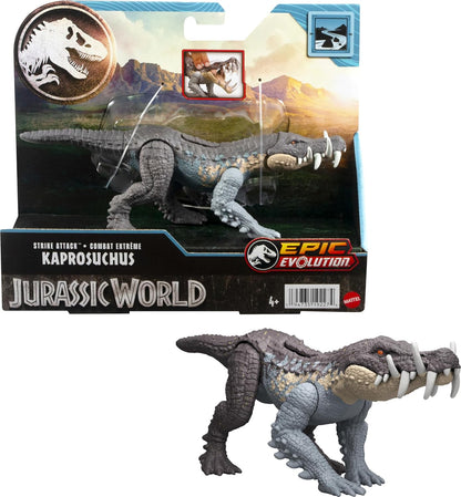 Mattel Jurassic World Strike Attack Kaprosuchus Dinosaur Toy with Single Strike Action, Movable Joints, Action Figure Gift with Physical & Digital Play