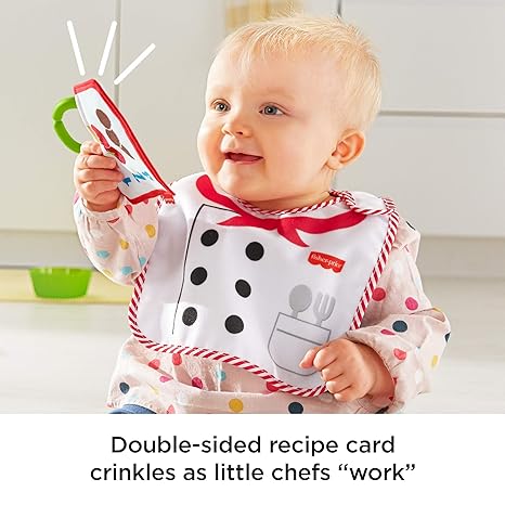 Fisher-Price Cutest Chef Gift Set, 4 cooking-themed baby toys with wearable bib and teether for babies ages 3 months and older