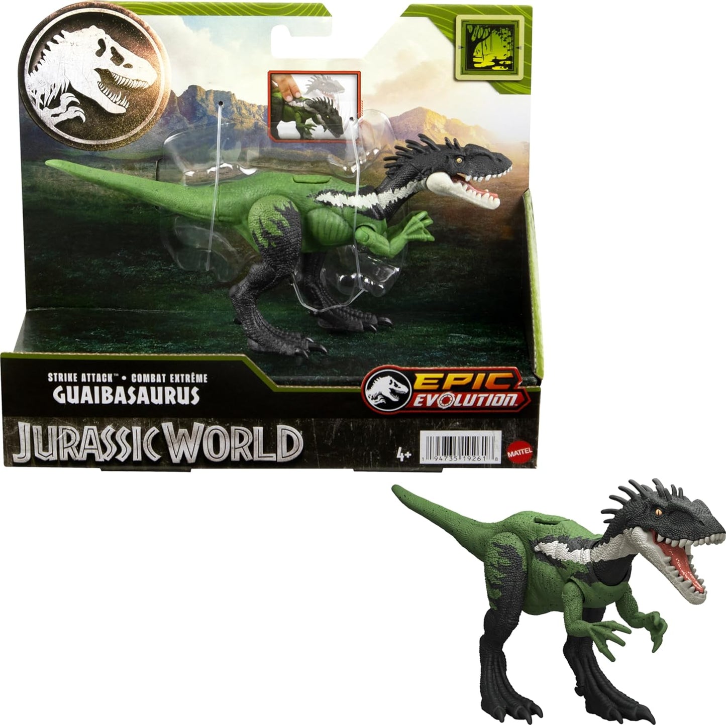 Mattel Jurassic World Strike Attack Guaibasaurus Dinosaur Toy with Single Strike Action, Movable Joints, Action Figure Gift with Physical & Digital Play