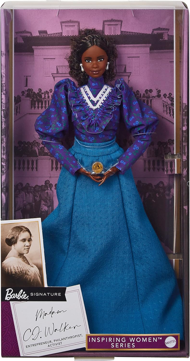 Barbie Inspiring Women Doll, Madam C.J. Walker Collectible with Puff Sleeve Blouse and Full-Length Skirt